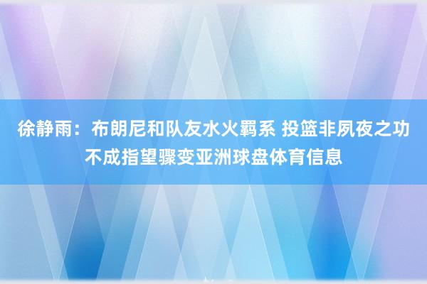 徐静雨：布朗尼和队友水火羁系 投篮非夙夜之功不成指望骤变亚洲球盘体育信息